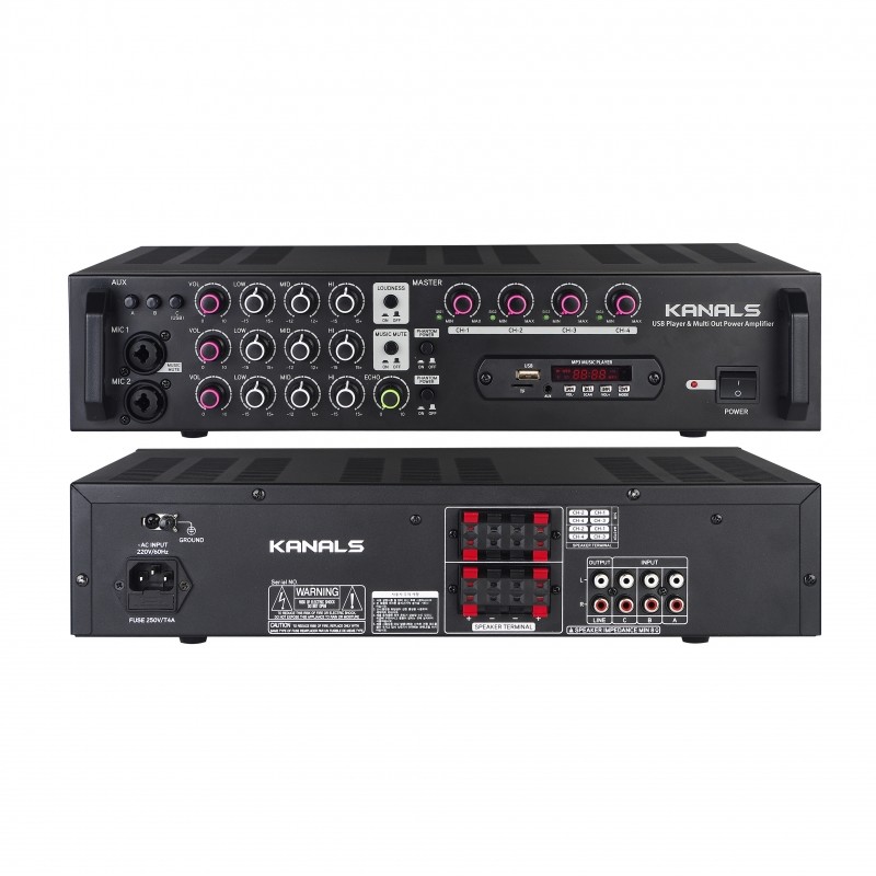 KANALS(카날스) EMA-400N,매장용,다용도 앰프,Bluetooth수신,USB지원,4채널,SD Slot,48V팬텀기능,400W
